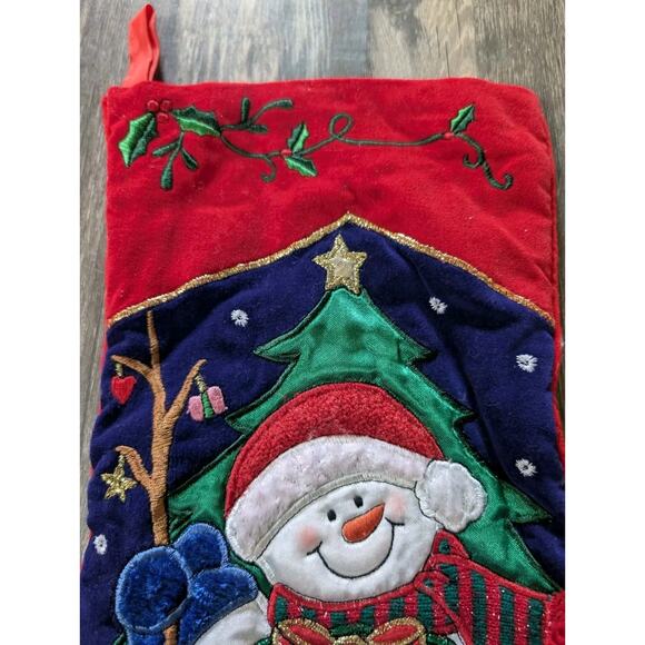 Vintage Blue Velvet Christmas Stocking Snowman Mouse 17" Holiday Festive - Picture 3 of 10